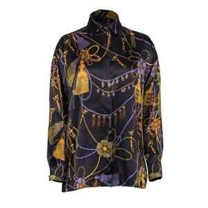 St. John Black and Gold Floral Blouse